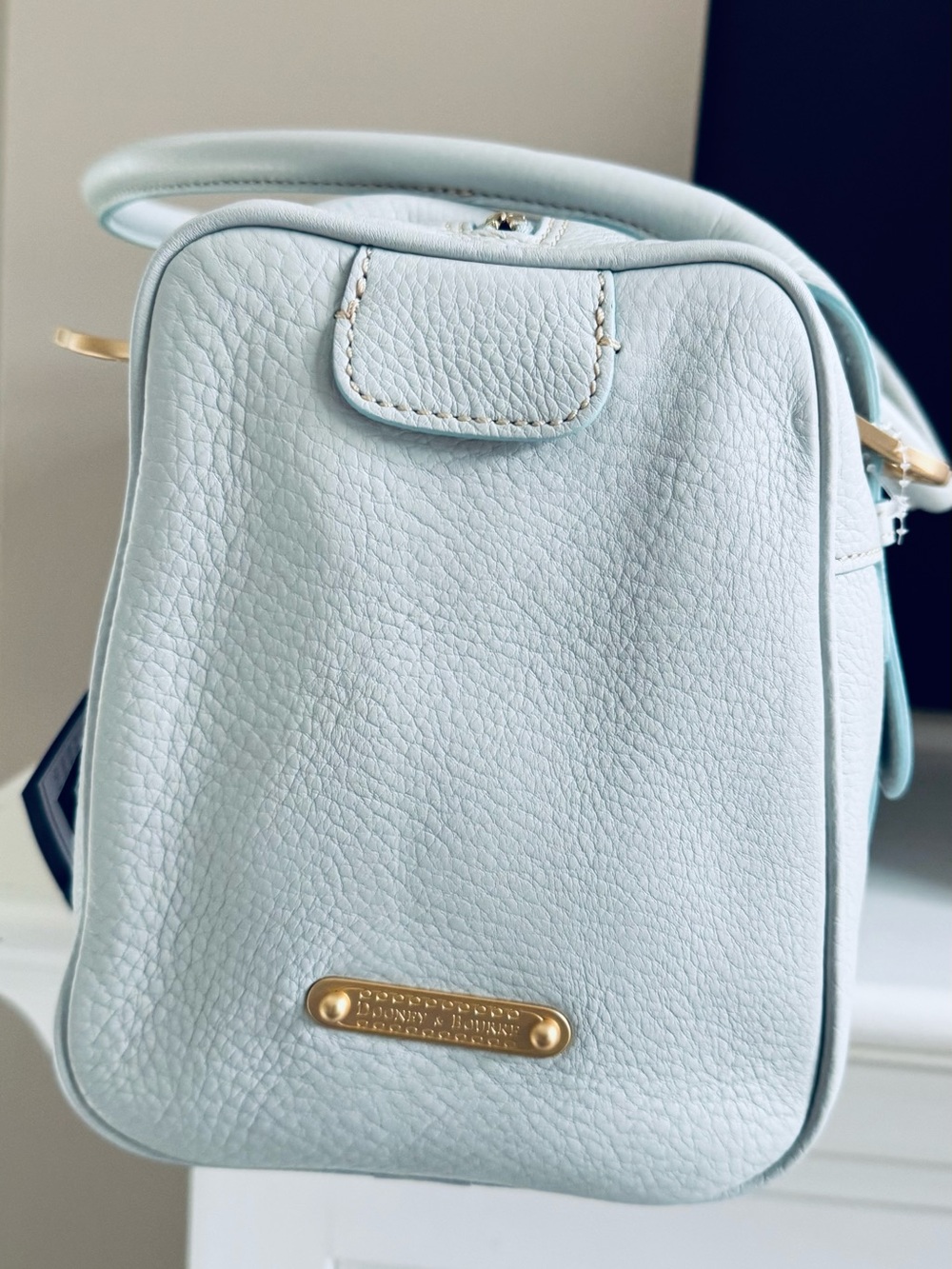 Dooney & Bourke Pale Blue Pebble Leather Satchel with Gold Hardware - Picture 5 of 6